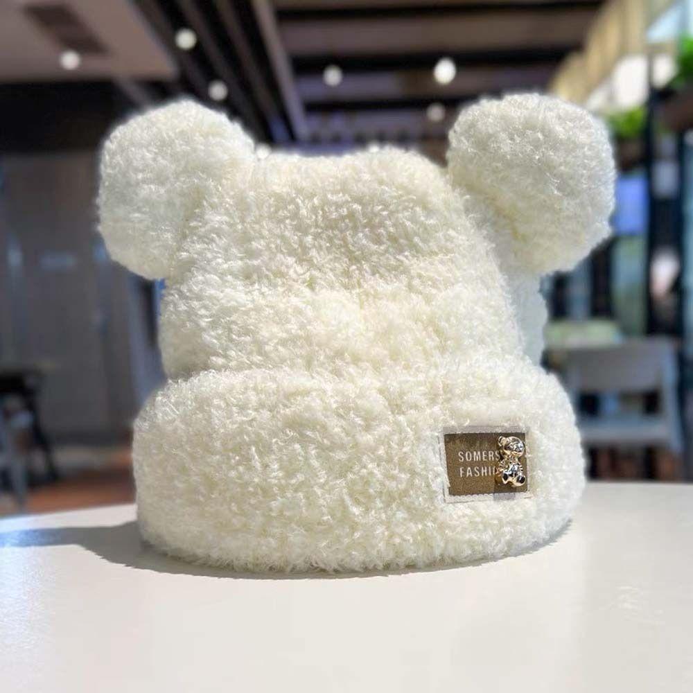 Cartoon Cat Ear Skullies Bear Ear Winter Cap Ins Plush Bear Beanies  Streetwear