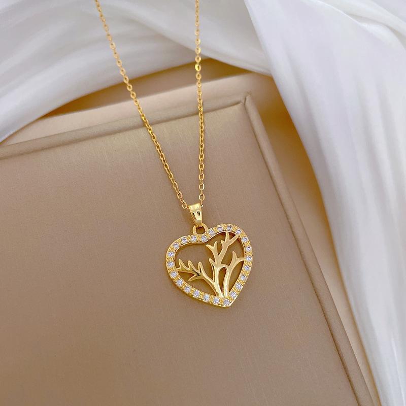 Liebe Hirschgeweihe Leichter Luxus Temperament Wunderschöne Voll-Diamant-Halskette Damen Vielseitige Schlüsselbein-Kette Titanstahl-Kette