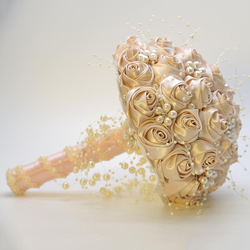 Handmade Rhinestone Bridal Bouquet Crystal Wedding Round Tossing Bouquet Artificial Flower Bunch for Bride Bridesmaid