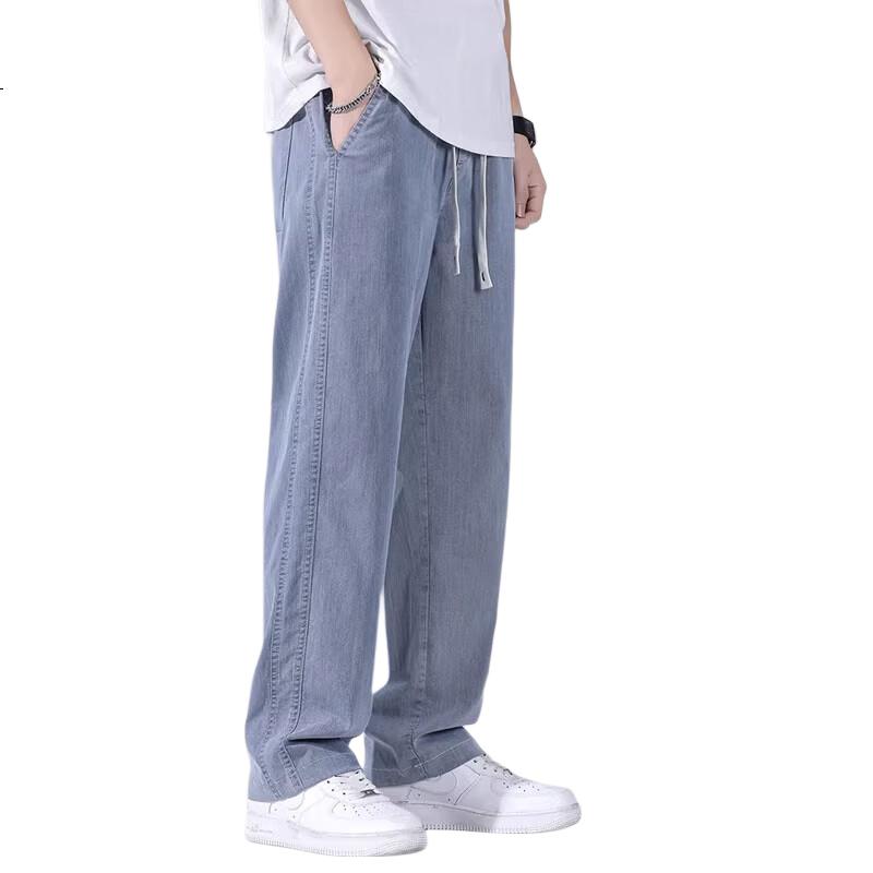 PLAYBOY Tencel Draped Jeans Men's Summer Thin Trendy Elastic Straight Loose Wide-Leg Casual Pants
