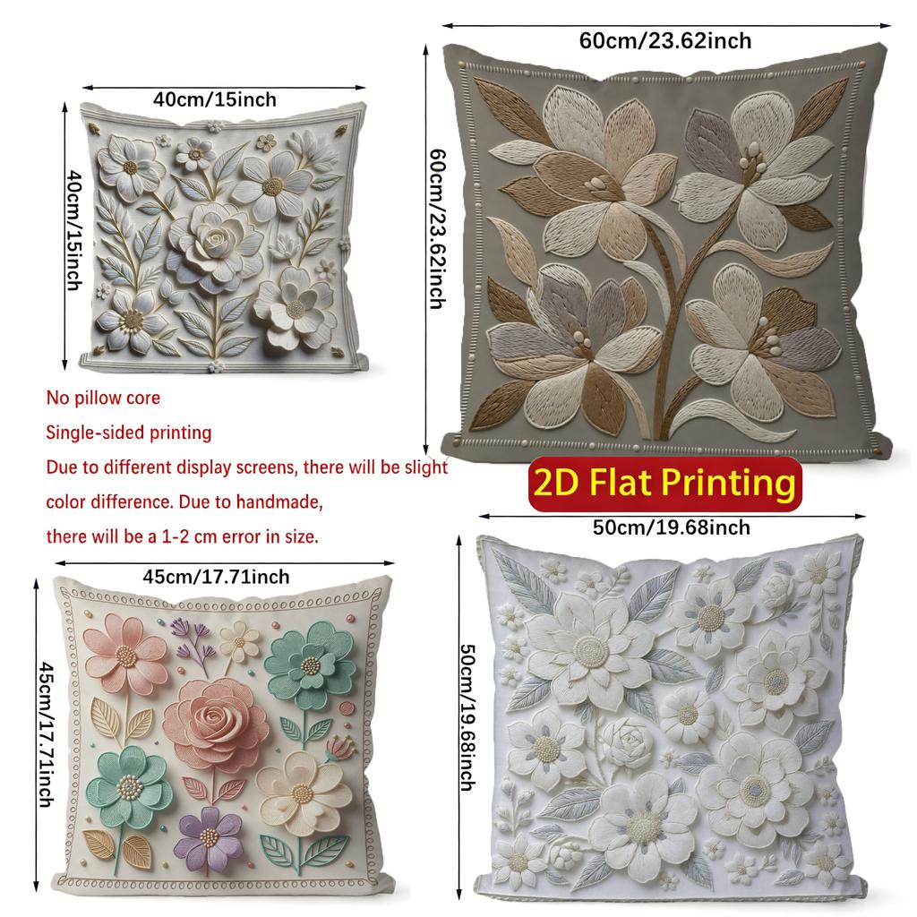 2D Floral 3D-Like Patterned Cushion Covers Pattern Cushion Cover Suitable For Sofa Bedroom Car Pillow Cover