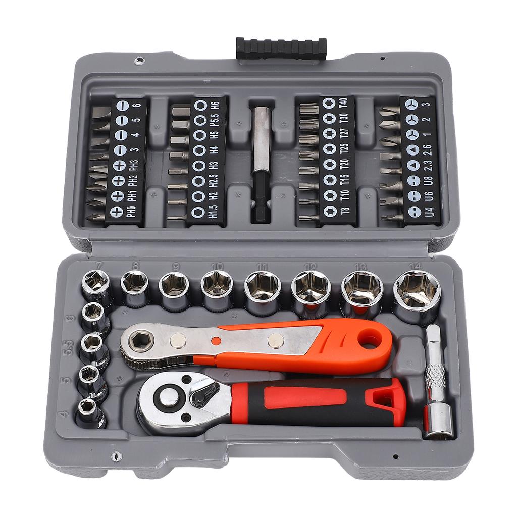 Ratcheting Screwdriver Set 48 in 1 Ratchet Wrench 14in Socket Slot Cross Screwdriver Bit Household