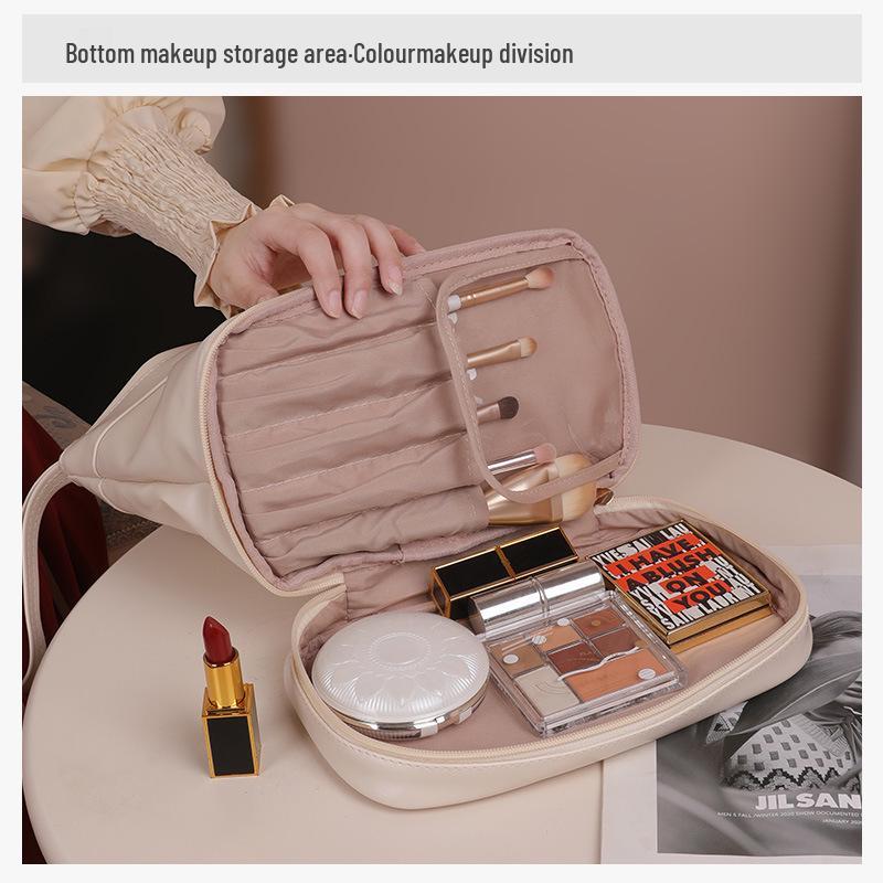 Double-Layer Cloud Makeup Bag - Large Capacity, Portable, Waterproof Toiletry Bag for Travel and Evening Parties.