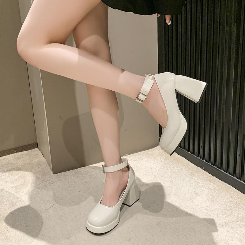 Fashion Spring New Coarse Heel Shoes Women Fashion Round Head Shallow Mouth with Thick Sole Anti-slip Wear-resistant High Heels