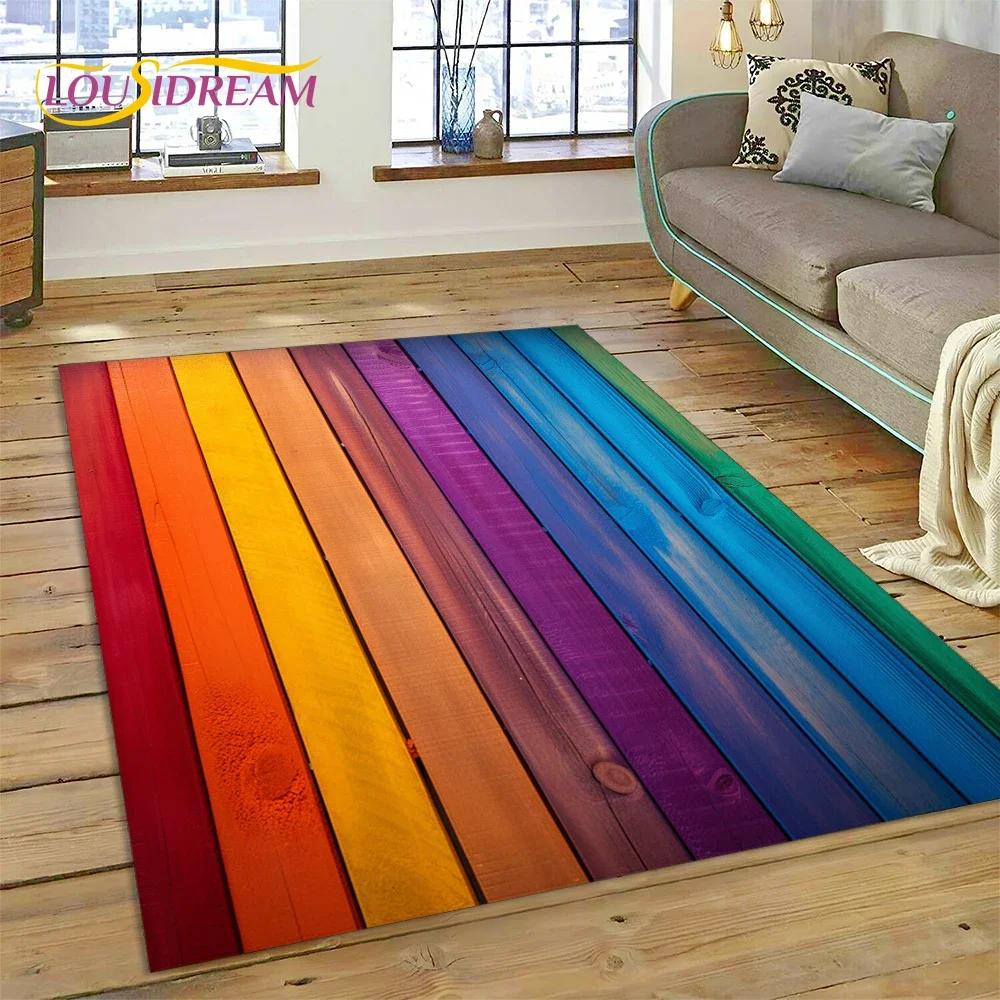 Tappeto con Finitura Legno Colorato per Camera da Letto, Soggiorno, Decorazione Divano Casa, Tappetino Grande per Giochi Bambini