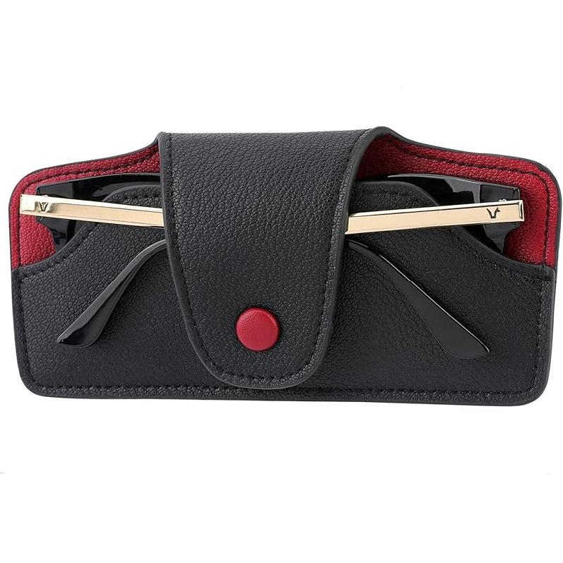 Sunglasses Holder For Car Visor Vegan Leather Glasses Case With Clip Automotive Interior Visor Accessories