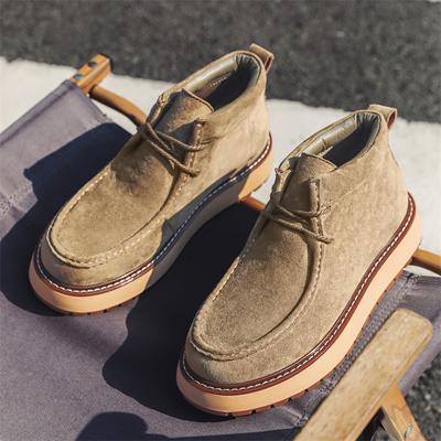 Hot Sale Mens Suede Leather Casual Shoes Soft Sole Lace-up Ankle Boots Leisure Walk Male Motorcycle Boots Classic High Top Botas