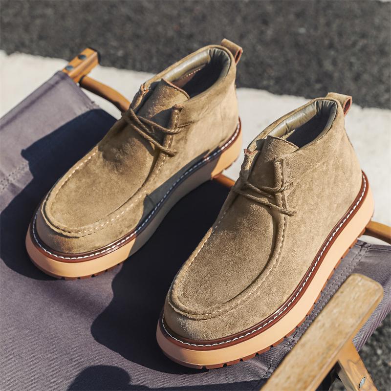 Fashion Hot Sale Mens Suede Leather Casual Shoes Soft Sole Lace-up Ankle Boots Leisure Walk Male Motorcycle Boots Classic High Top Botas