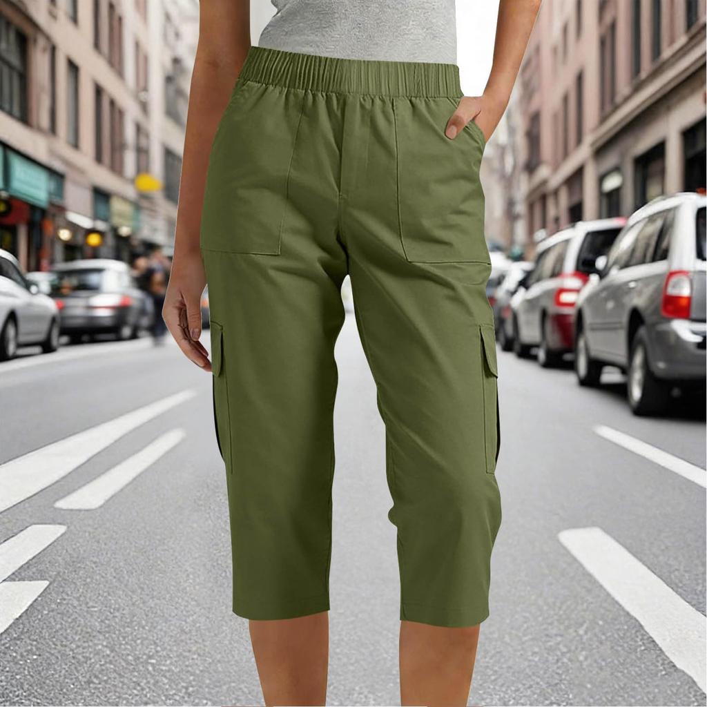 Casual Outdoor Cargo Broek met Elastische Taille en Zakken Relaxte Pasvorm Zeven Achtste Lengte Lichte Broek voor Wandelen Reizen Werk