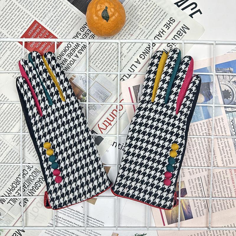 

Перчатки для сенсорных экранов с цветными полосками и сеткой «Тысяча птиц» Женские теплые перчатки Xiaoxiangfeng Модные перчатки для вождения с пальцами