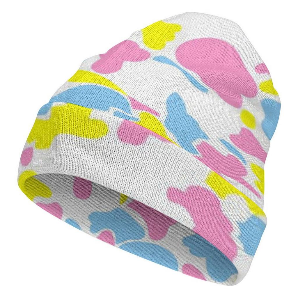 Factory Hot Custom logo pink Camo Print Cuffed Beanie Men Women Cloud Camo Cap Outdoor Camouflage Knitted Hat for Daily Wear