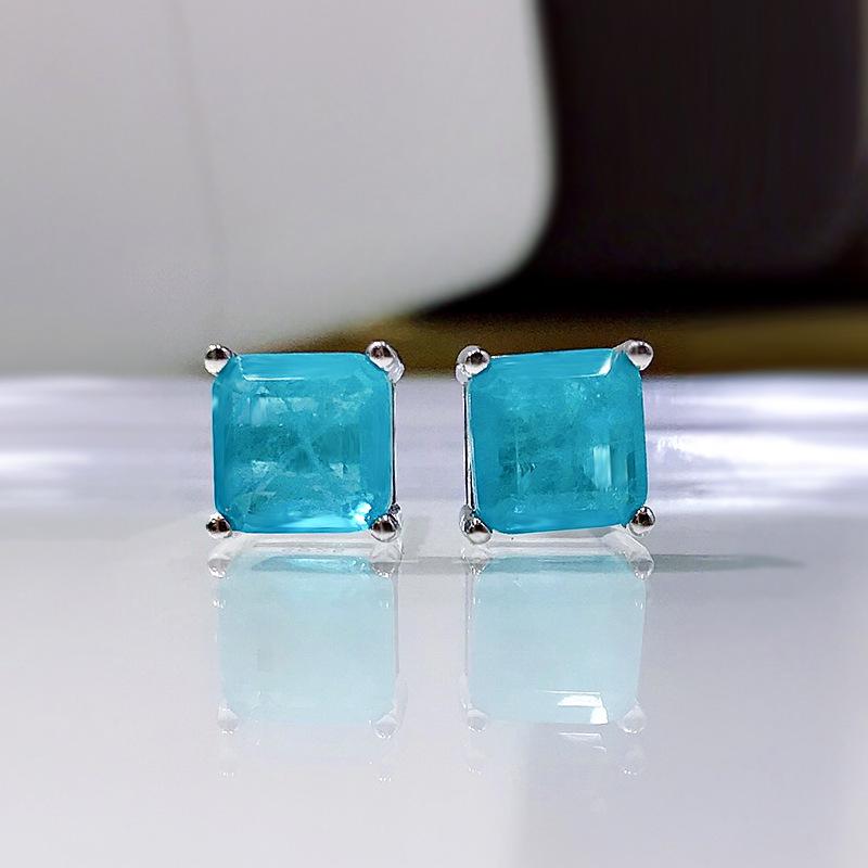 

Храм Луоси Серебро S925 Ретро Зеленый Циркон Квадратные Серьги-пусеты - Европейский и Американский Стиль 925 Silver небесно-голубой