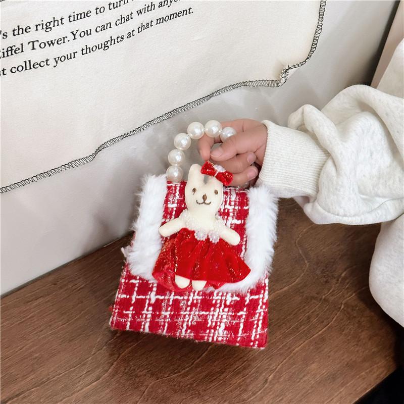 Stylish And Cute Red Pearl Handbag For Girls Featuring Adorable Butterfly Bow Accent