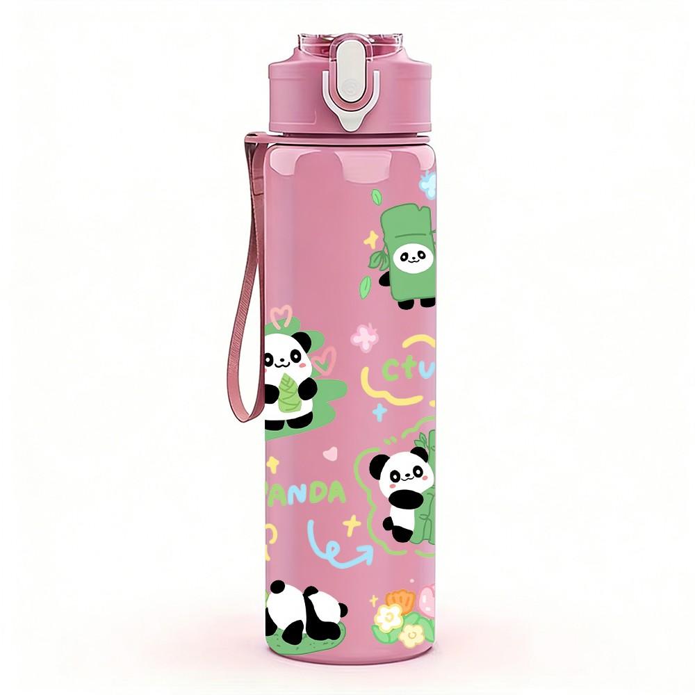 1PC Panda Bamboo Sprout Seamless Print 750ml Color Plastic Sports Water Bottle Leakproof Flip Straw Lid Suitable for Sports Office Home Use