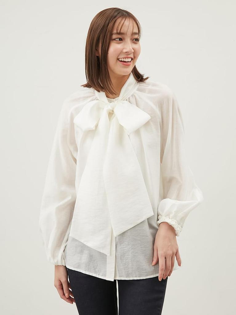 Mira Owen Sheer Bowtie White 2-Way Blouse, 09WFB251110, Women's,