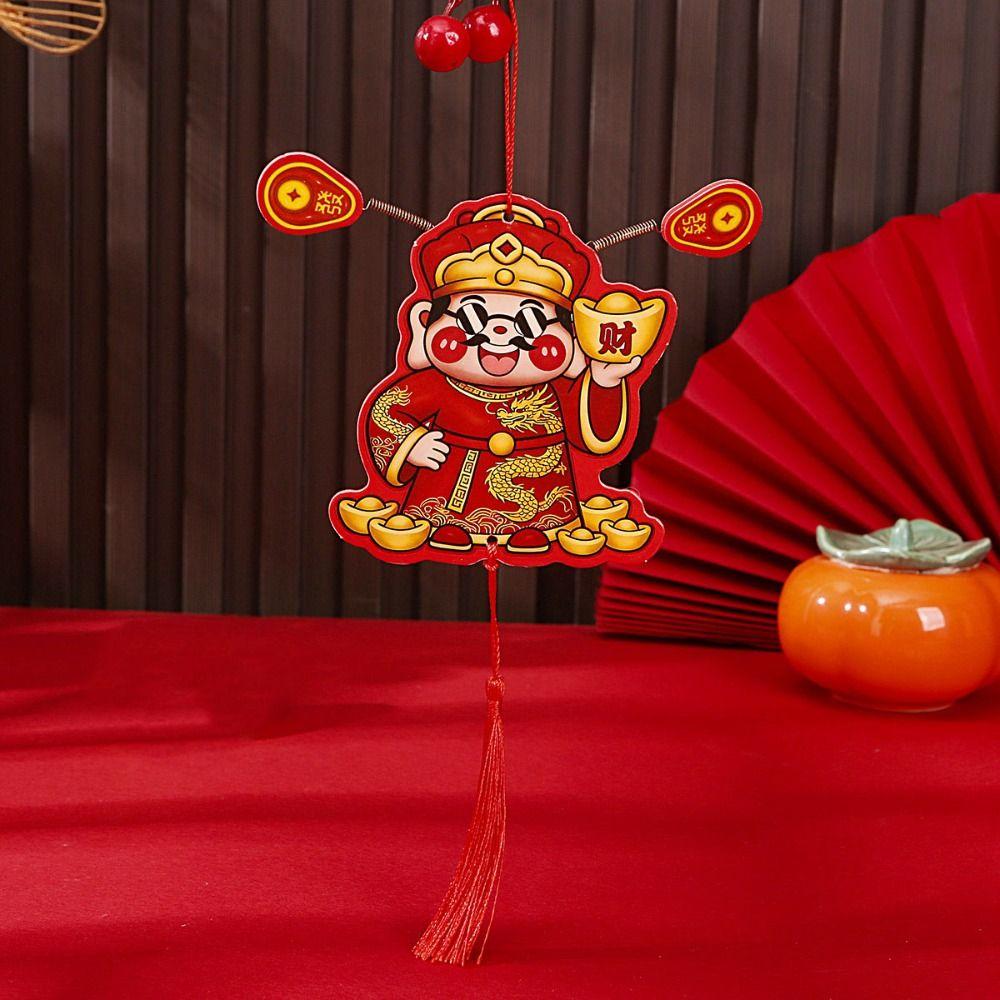 4Pcs Cartoon God of Wealth Fridge Magnets Chinese Style Traditional Spring Festival Magnet Portable with Tassels