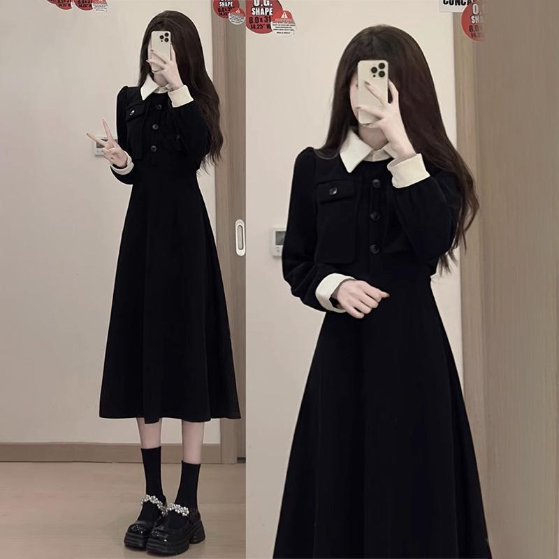 Women's Black Long Sleeve Dress - Elegant Early Autumn 2025 Collection