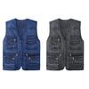 Spring Autumn Men Vest Multiple Pockets Solid Color Streetwear Plus Size Loose V Neck Sleeveless Outerwear Waistcoat for Fishing