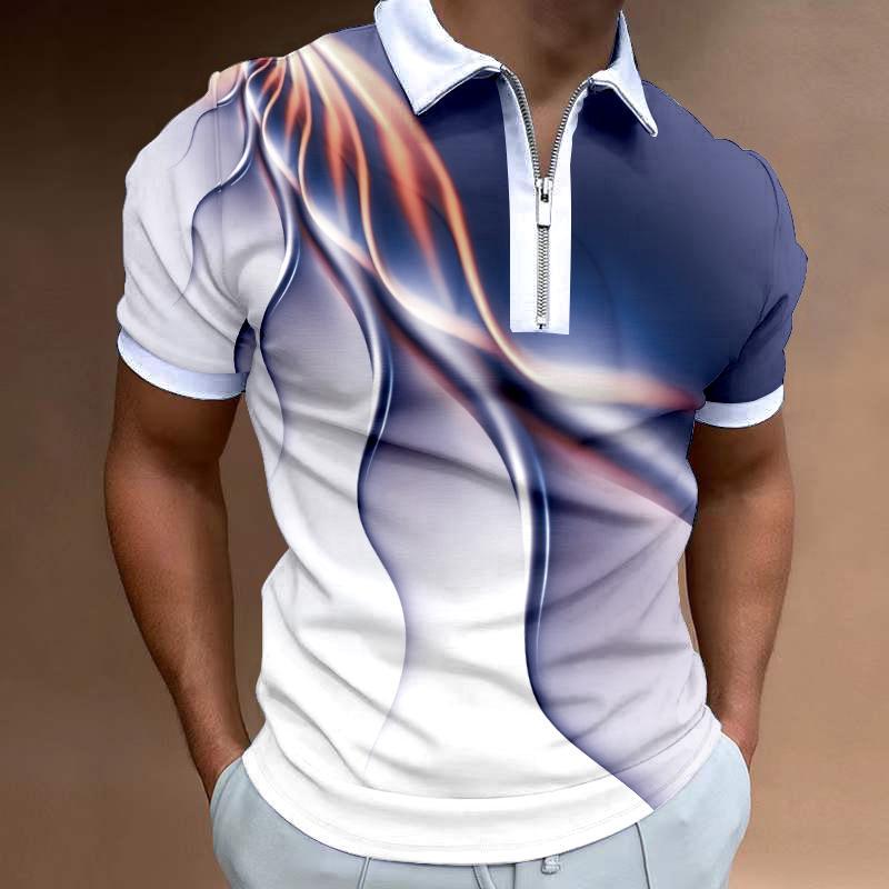 

Men s Fashion Striped Zipper Polo Shirt – Short Sleeve Casual Top 3XL