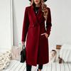 2026 Autumn and Winter New Temperament Extended Slim Jacket European and American Women's Lapel Double-breasted Woolen Coat