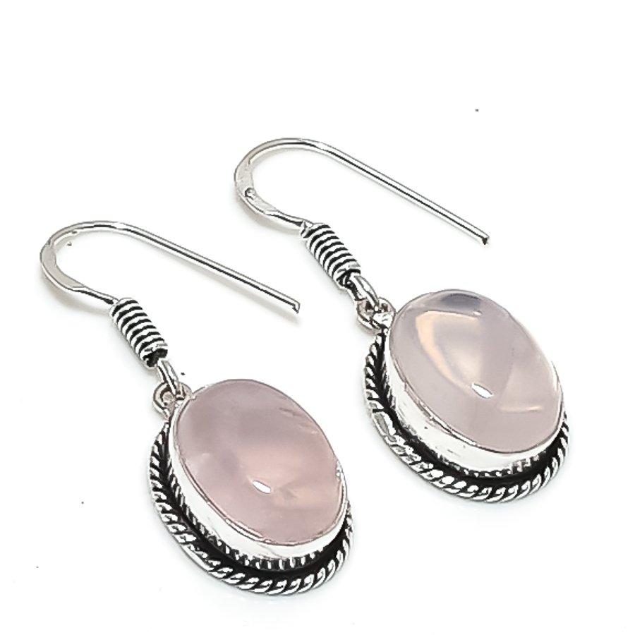 Rose Quartz Gemstone Handmade 925 Sterling Silver Jewelry Earring 1.38" KJ-796