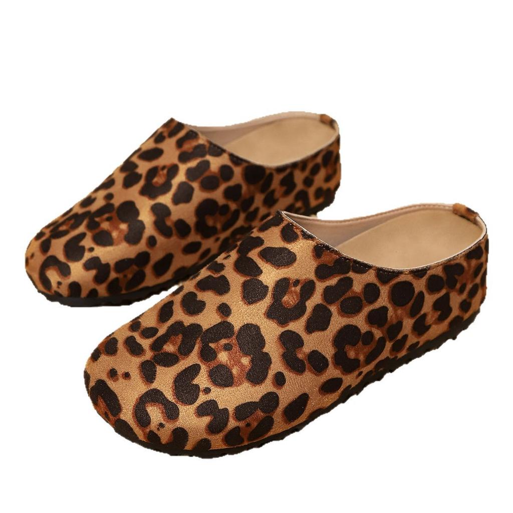 thick-soled leopard print Boken shoes bag head half slippers women's shoes 2025 summer fashion outer wear one-pedal Boken single shoes