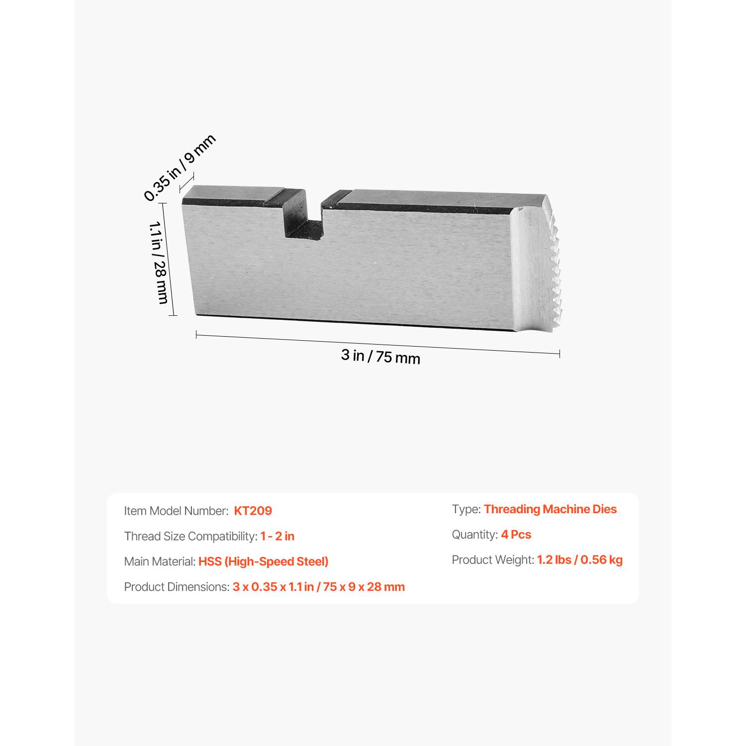 SucceBuy Плашки для резьбонарезного станка 1 дюйм - 2 дюйма Плашки для труб NPT(4 упаковки) Левосторонняя HSS плашка для нарезания резьбы в трубах, подходит для разъемных станков