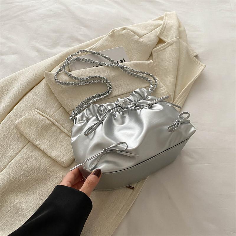 Small Chain Shoulder Crossbody Bag 2024 New Spring Korean Style Street Chic Pu Bucket Bag