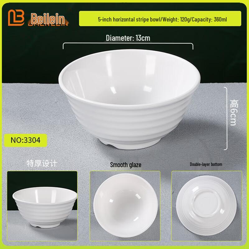 Beilaien Commercial Thickened Melamine White Soup & Porridge Bowls (Set of 5)