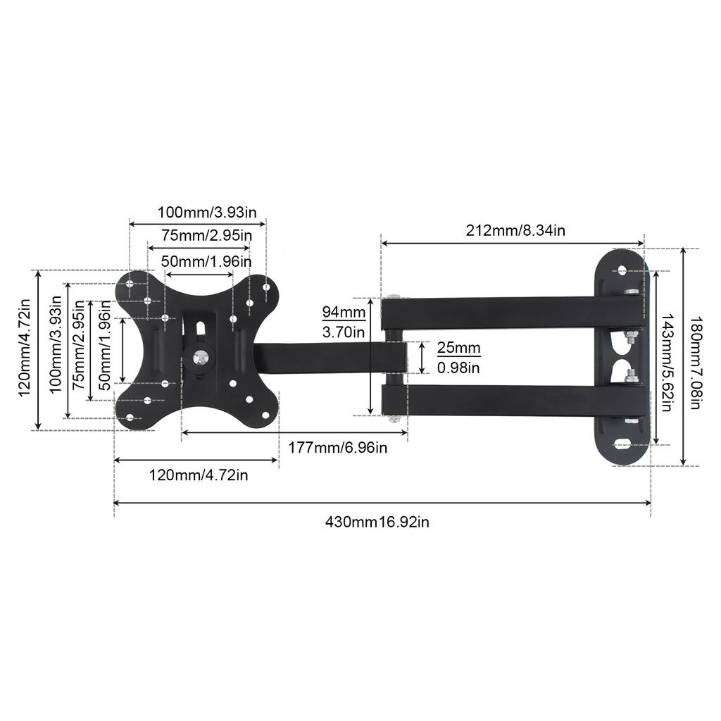 Universal 10KG Load Bearing Adjustable Wall Mount Bracket 15 Degree Tilt Display Support Frame for 14-27 Inch Household Screen Holder