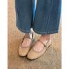 Sheepskin Version~ Retro Round Head Woven One-word Belt Mary Jane Shoes Women's Versatile Flat-bottomed Shallow Mouth Ballet Shoes