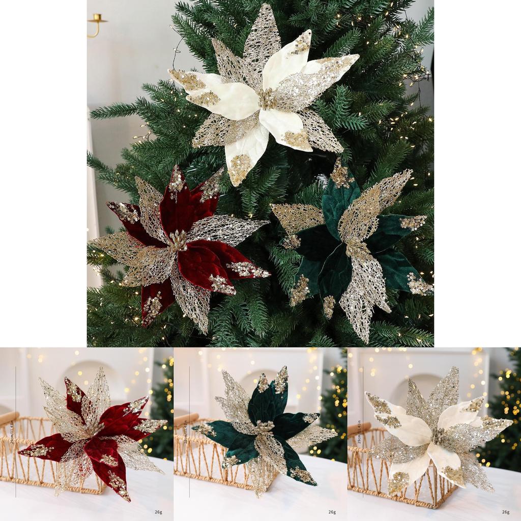 Simulated Flower Pendant With Sequins Design Christmas Home Decoration Prop For Holiday Decor And Diy Wreaths
