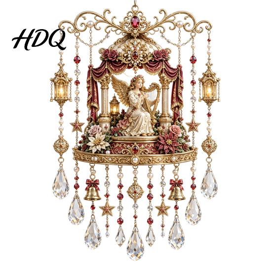 Clear Faceted Crystal Pendant Christmas Wind Chime with Bead Chain Cat Car/Owl Xmas Tree Ornaments Pattern Design Retro Hanging Ornament for