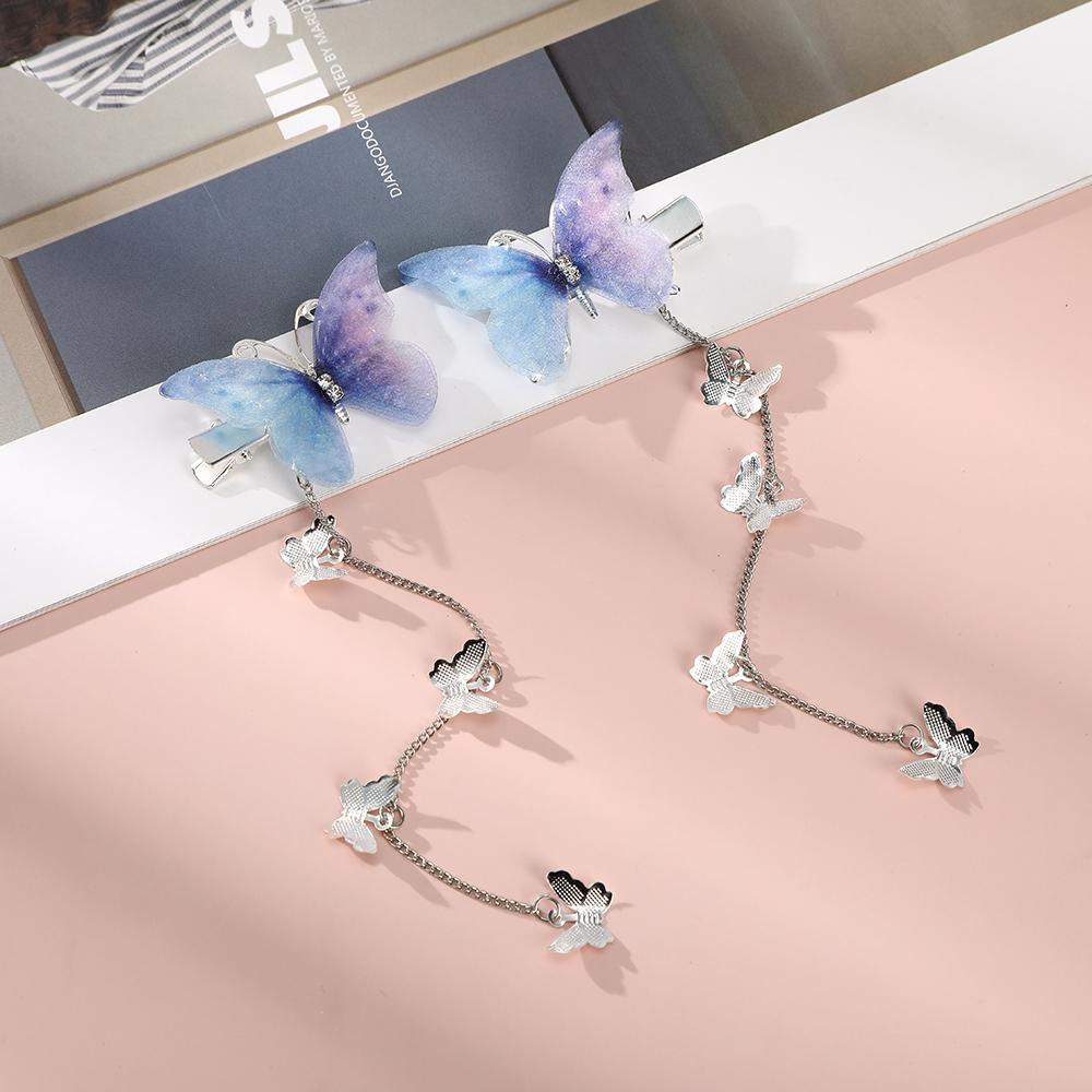 

New Korean Yarn Elegant Metal Tassel Long Hair Clips Butterfly Hairpins For Women Hanfu Antique Party Hair Accessories