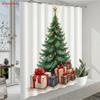 1Pc Christmas Tree Print Shower Curtain - Machine Washable With Hooks, Polyester Fabric Shower Curtain For Bathroom Decoration