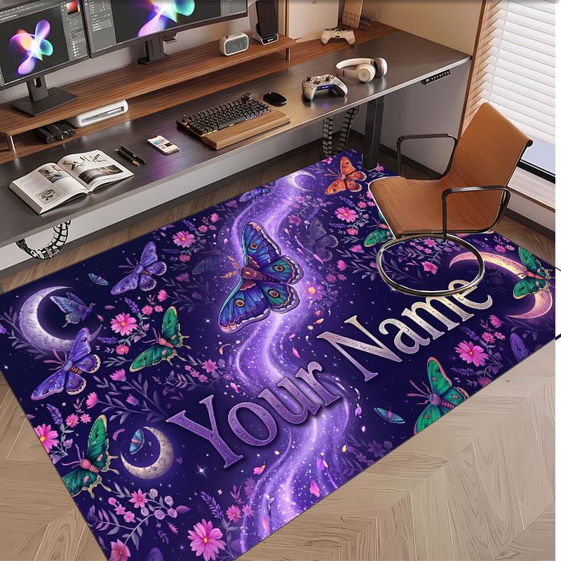 Butterfly Theme Soft Crystal Velvet Rug Custom Name & Text Print Non Slip Floor Rug for Bedroom Living Room