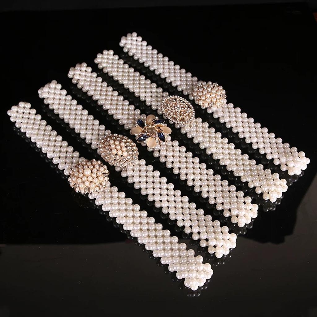 Pearl Decorative Waist Chain High-End Elastic Waist Belt Women'S Waist Accessory Luxurious For Daily Commute Party