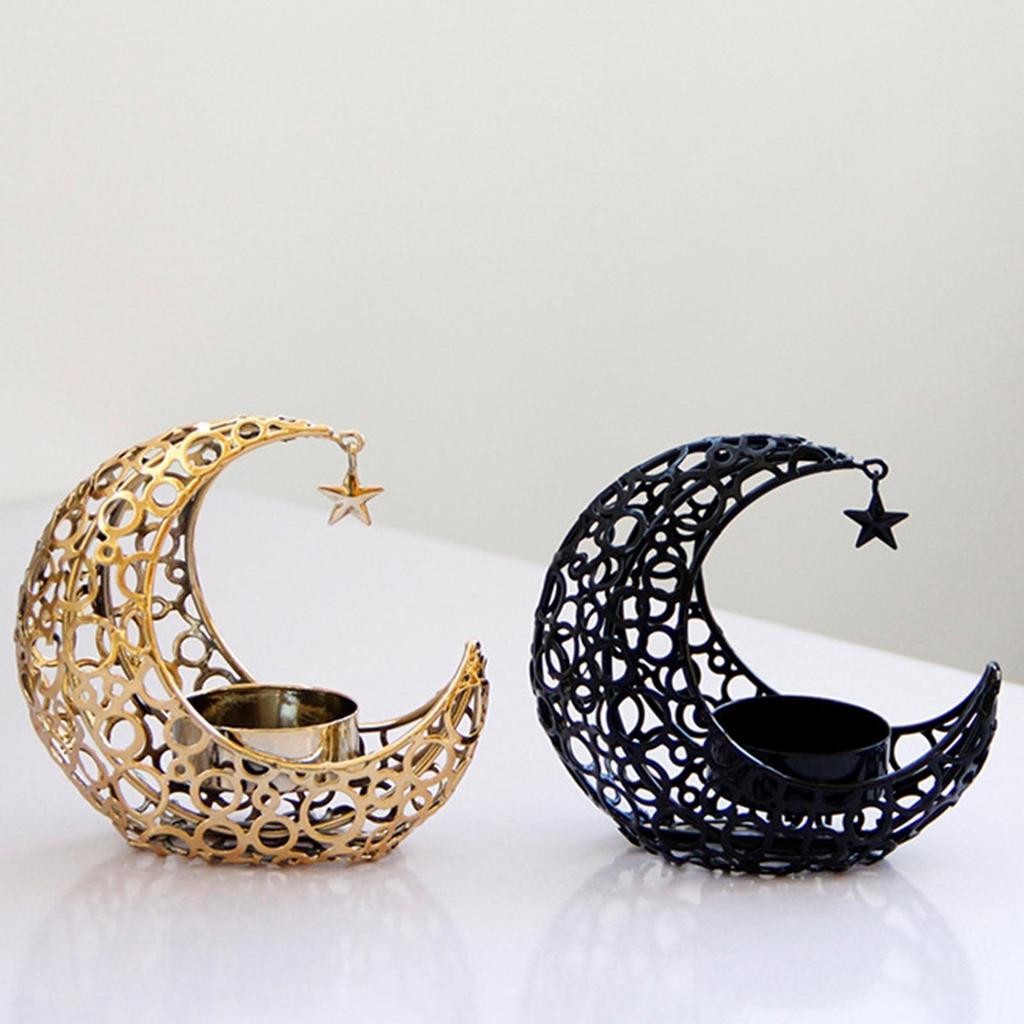 Crystal Pillar Candle Holders Moon Shaped Metal Candle Holders Moon Candle Stand Decorative Candlestick Holders for Table