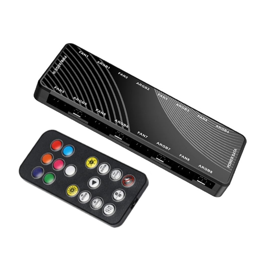 1 to 8 PWM & ARGB Hub Splitter 4Pin PWM 3Pin Addressable ARGB Adapter SATA Power Supply For Case Fan
