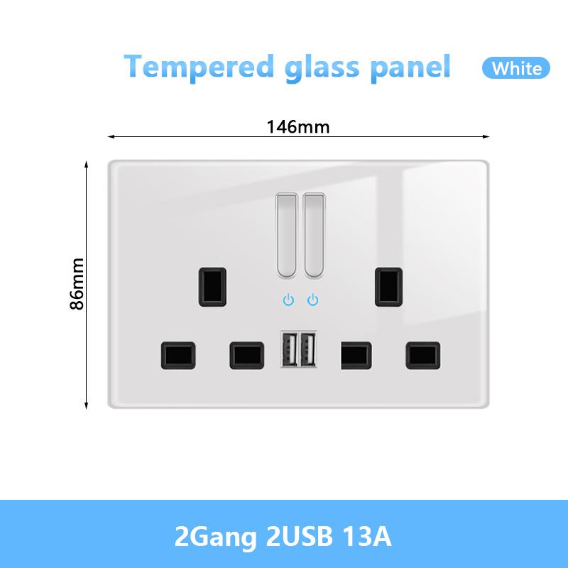 White LED Indicator Light Switch Panel Glass Piano Key Self-reset Wall Switch socket,UK FR EU Universal USB Electrical Outlet