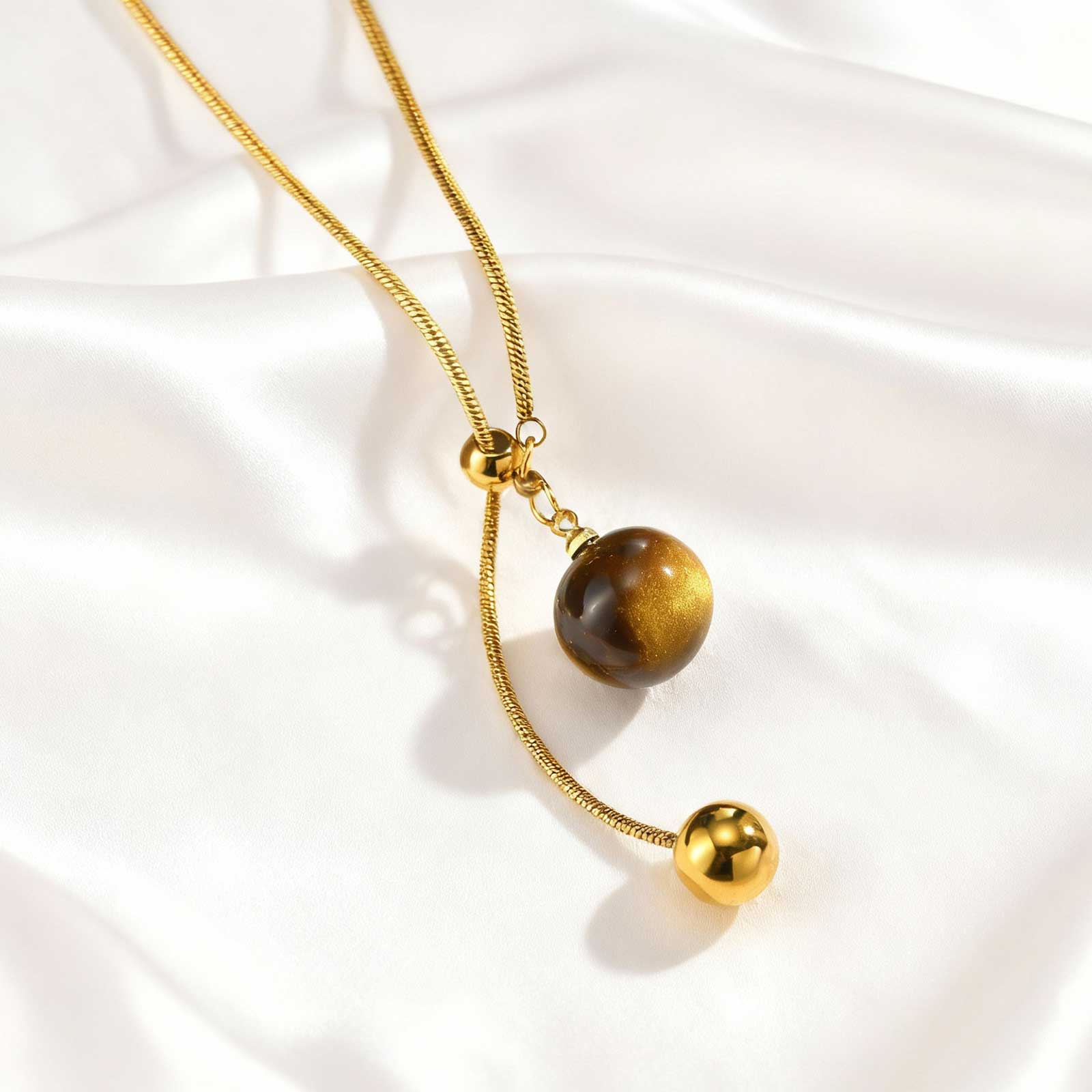 

Fashion Snake Bone Chain Pullable Y-Shaped Necklace for Women Stainless Steel Imitation Tiger Eye Stone Necklaces Jewelry Gifts