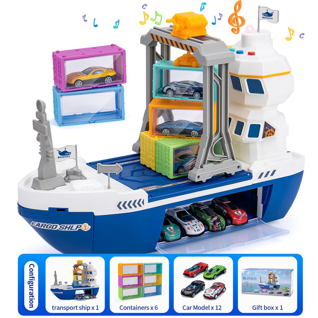 Kids Toys Car Simulation Track Transport Ship Toy with Lights&Music Ship Model Toy Car Parking Container Boys Toys for Kids Gift