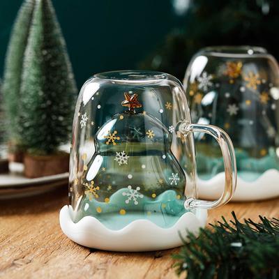 Creatieve kerstboommok Dubbel glas Waterbeker Melkbeker Koffiebeker Sapbeker
