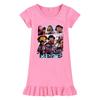 M1237 Kids Girls Kpop Rumi Zoey Mira Print Short Sleeves Ruffle Dress