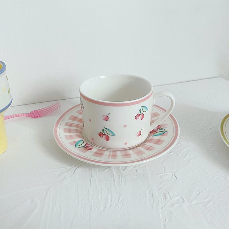 Shangqi Cherry Ceramic Coffee Cup and Saucer Set