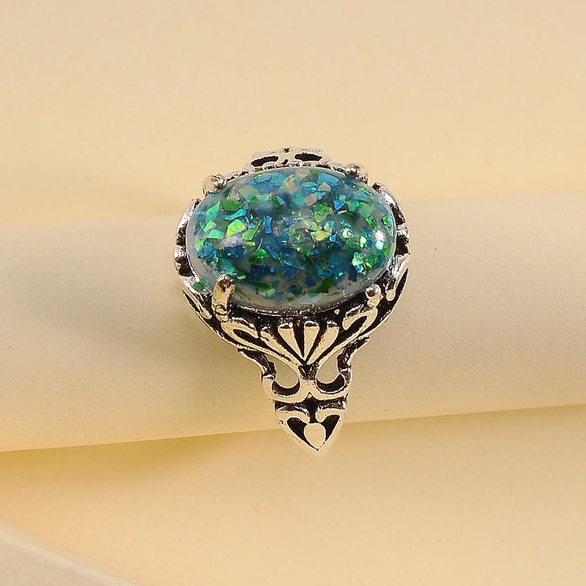 Retro Oval Opal Ring: European  American Fashion Jewelry Size 7