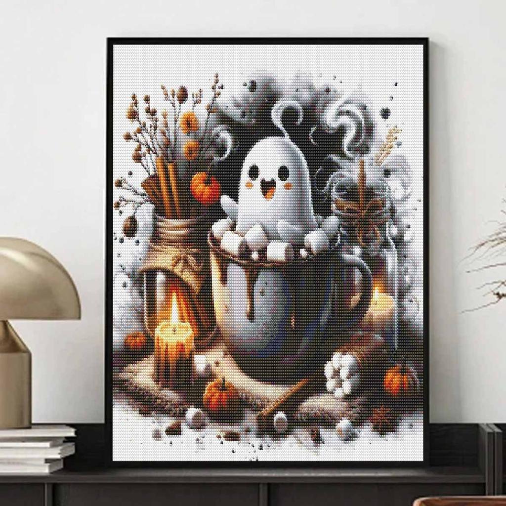 Halloween 5D Ghost Cocoa Diamond Art Painting Kit Diamond Painting Home Decor Crafts for Adults Wall Art Handmade Cute Coffee Cup