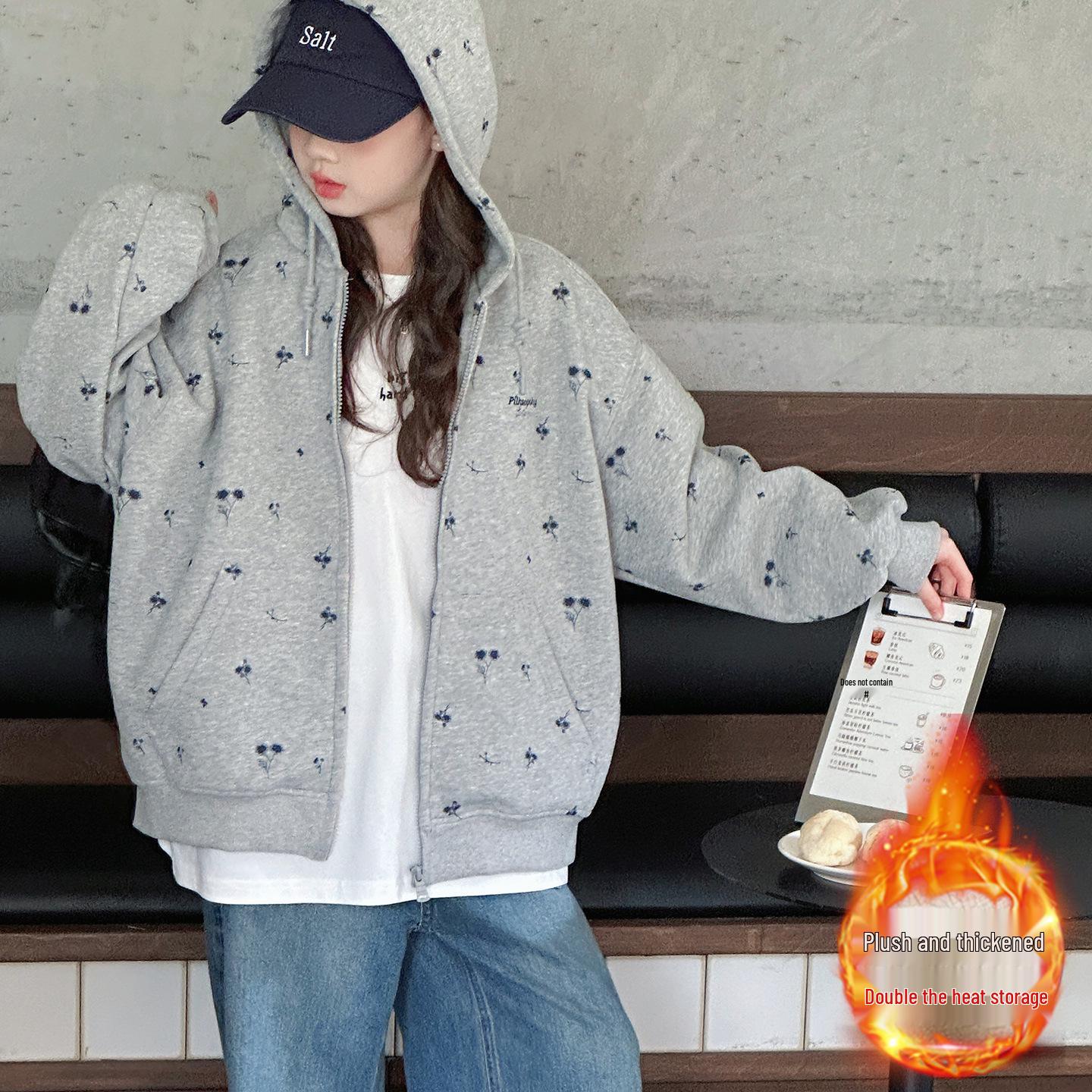 

Универсальная куртка-толстовка с капюшоном для девочек - Новинка 2025 года в корейском стиле на молнии для осени и зимы 160cm