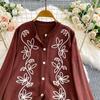 Autumn Winter Women O-neck Vintage Embroidery Flower Knitted Sweater Single Breasted Cardigans Tops