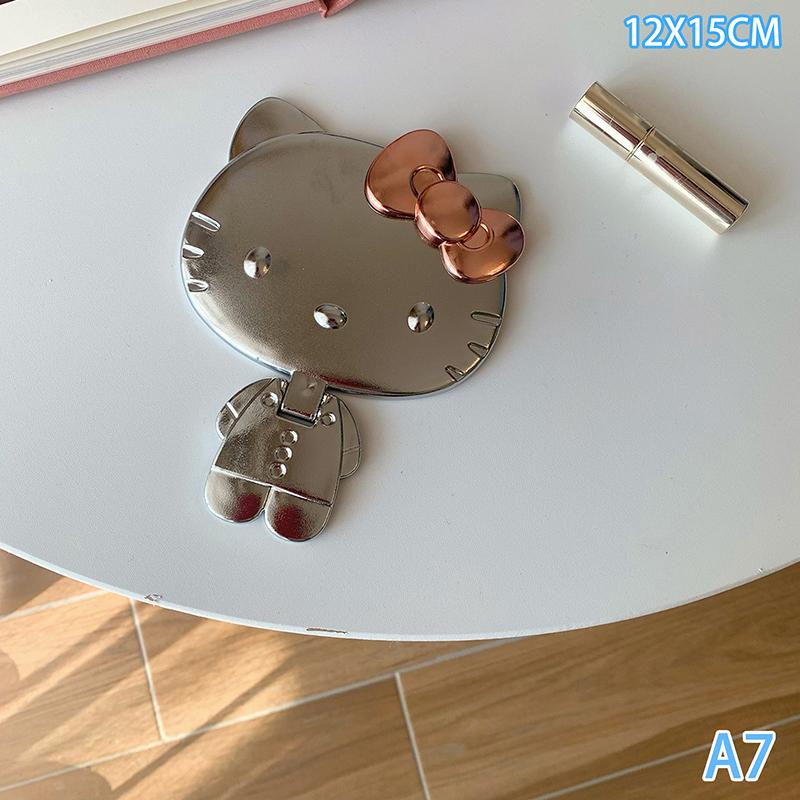 Sanrio High Beauty Hello Kitty 3D Folding Mirror Portable Handheld Makeup Mirror Kawaii Cartoon Anime Style Mirror Girl Gift
